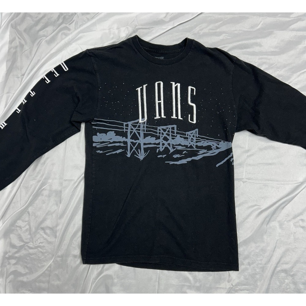 Vans Off The Wall Graphic Long Sleeve Skate Shirt Punk Black Embroidered Logo S - Picture 6 of 13